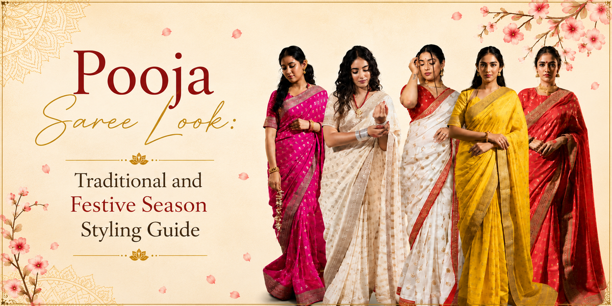 Pooja Saree Look: Traditional and Festive Season Styling Guide by Mayrake
