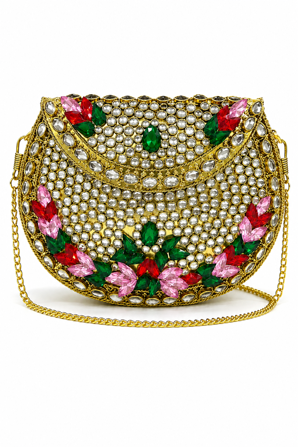 Golden Clutch with Multicolor Kundan Stone Work