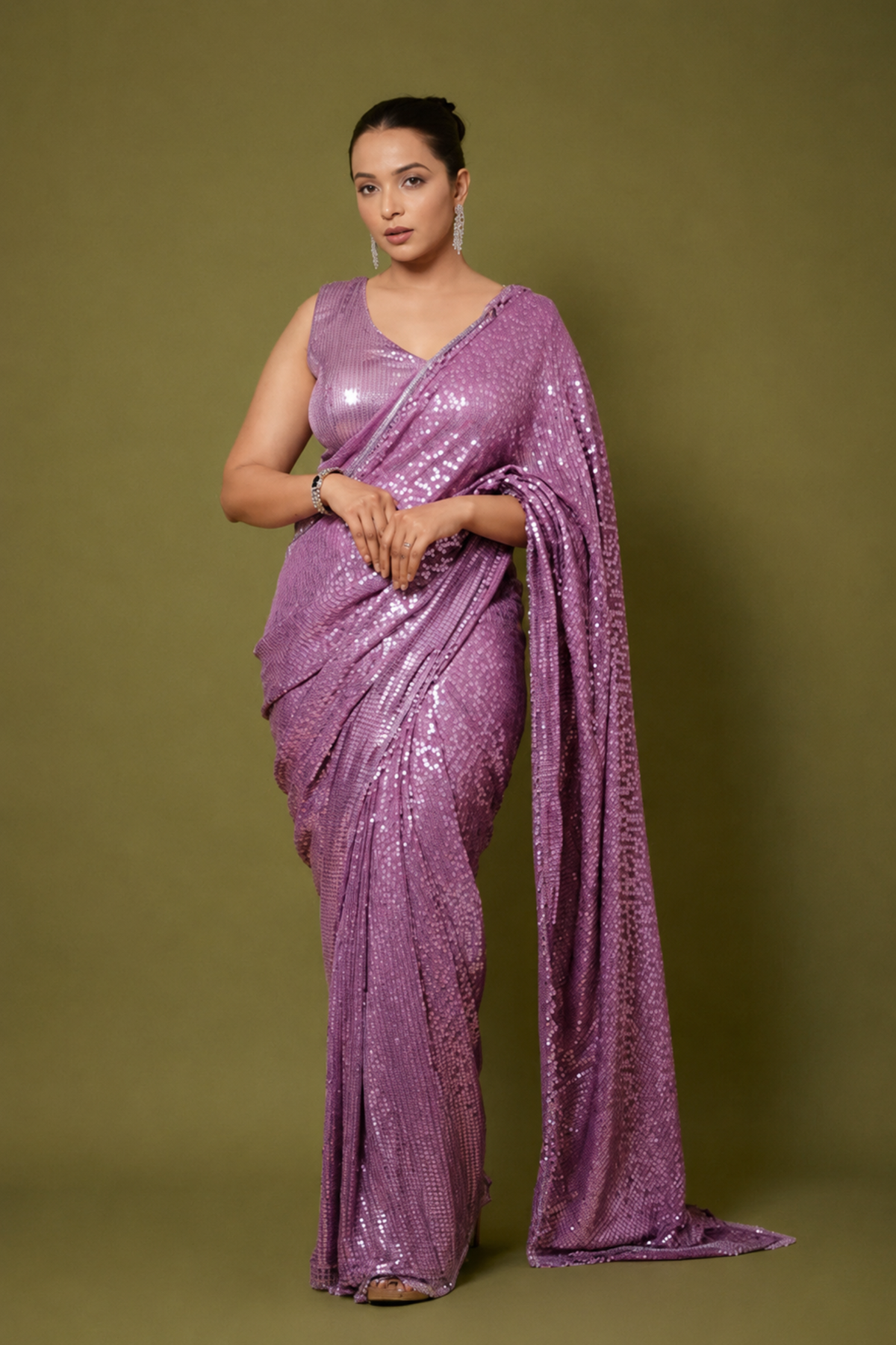 Purple Sequin Saree with Ready Blouse