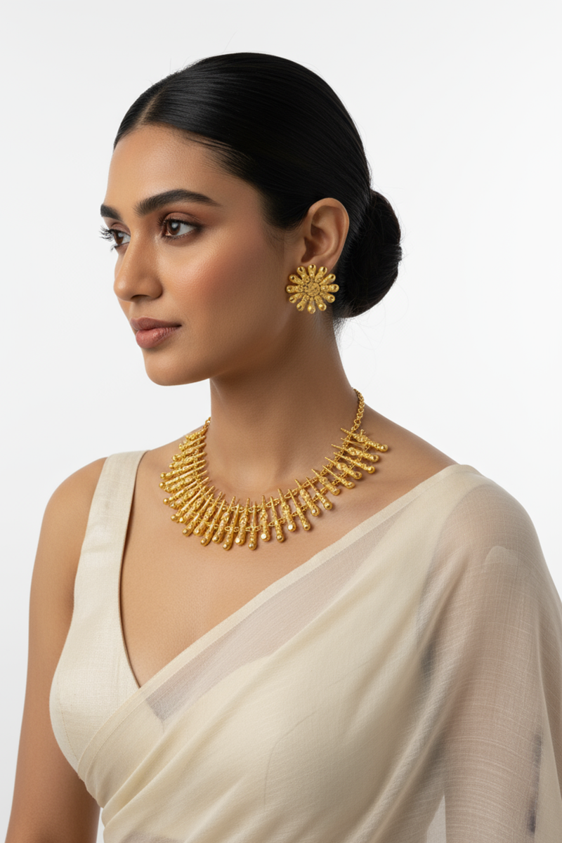 Traditional South Indian Style Gold-Plated Temple Necklace Set