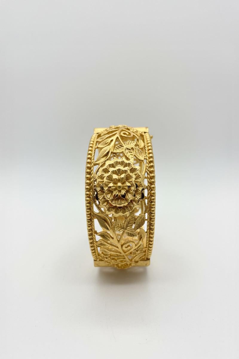 Gold Plated Heavyweight Bangles Set with Floral Motif