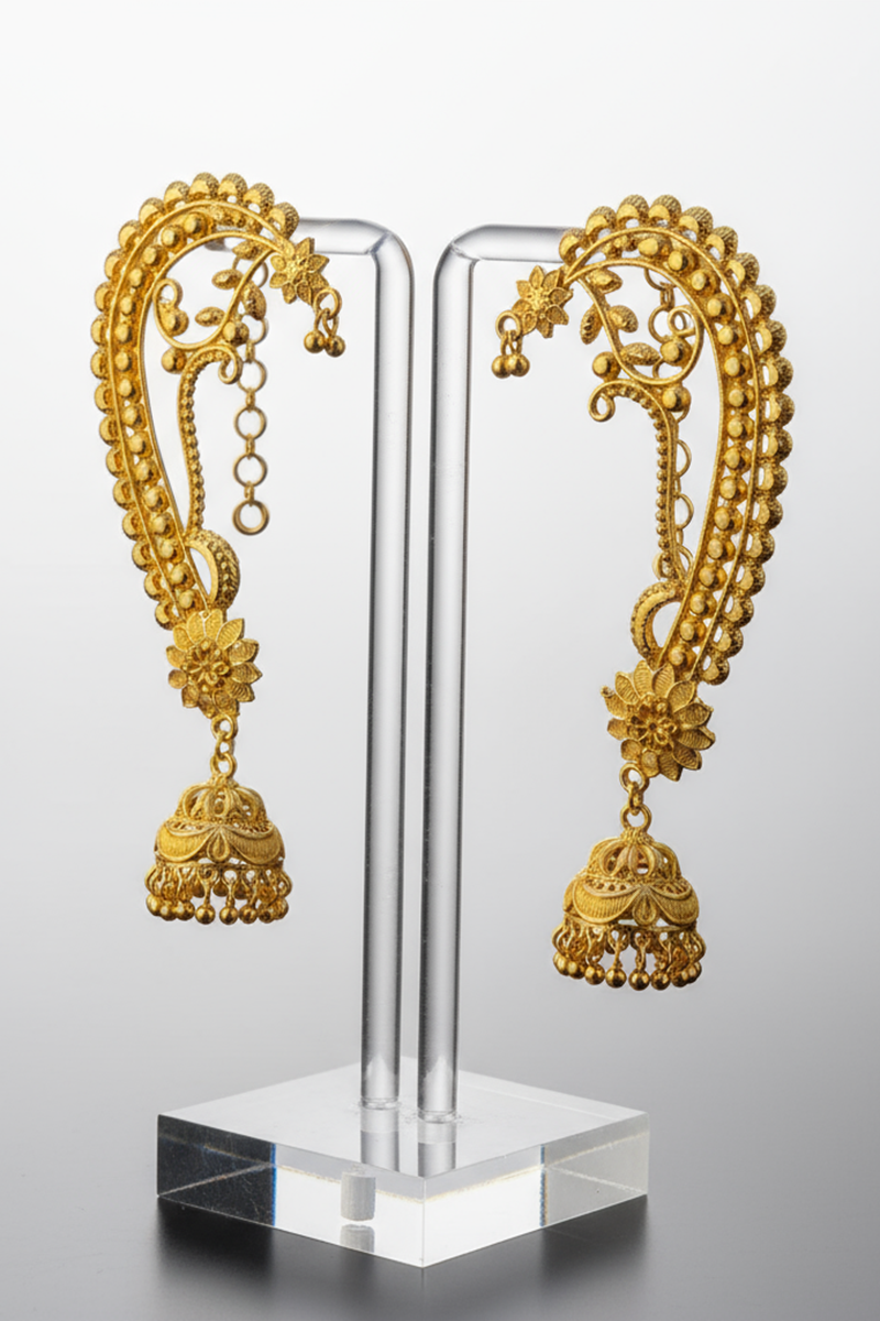 Gold Plated Jhumka Ear Cuffs with Floral Design