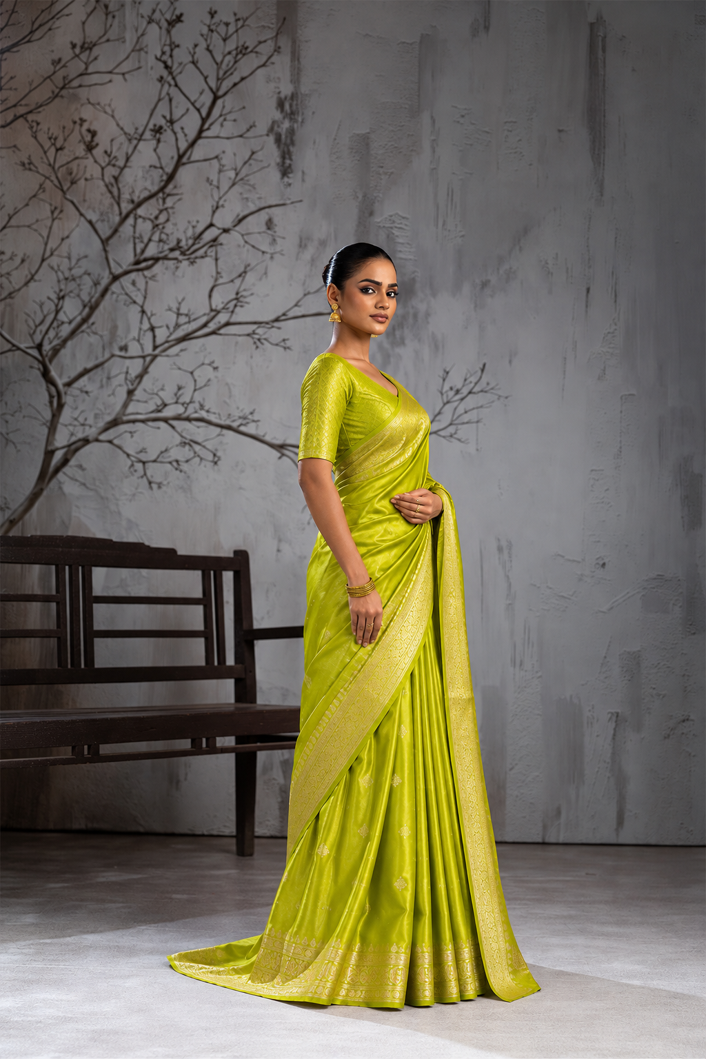 Mehandi Green Sattin Mungha Silk Saree with banarasi border