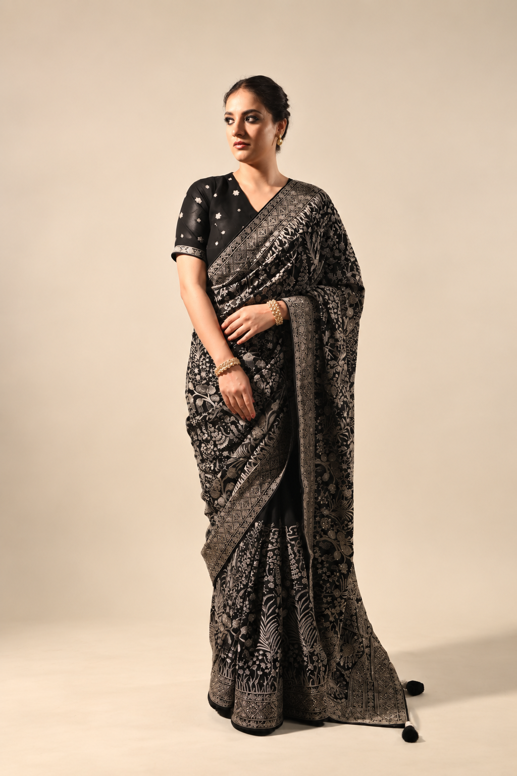 Black Lucknowi Georgette Saree with Zari