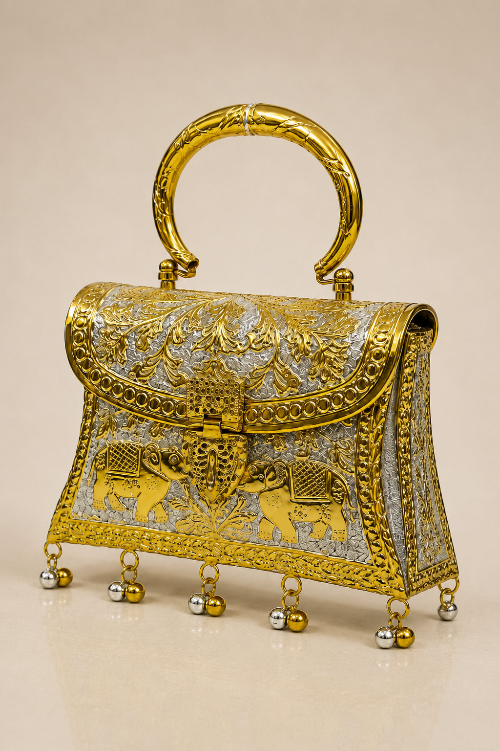 Gold Metal Clutch with Vintage Elephant Design