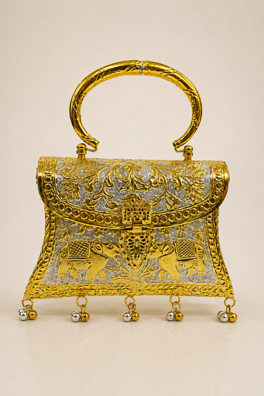 Gold Metal Clutch with Vintage Elephant Design