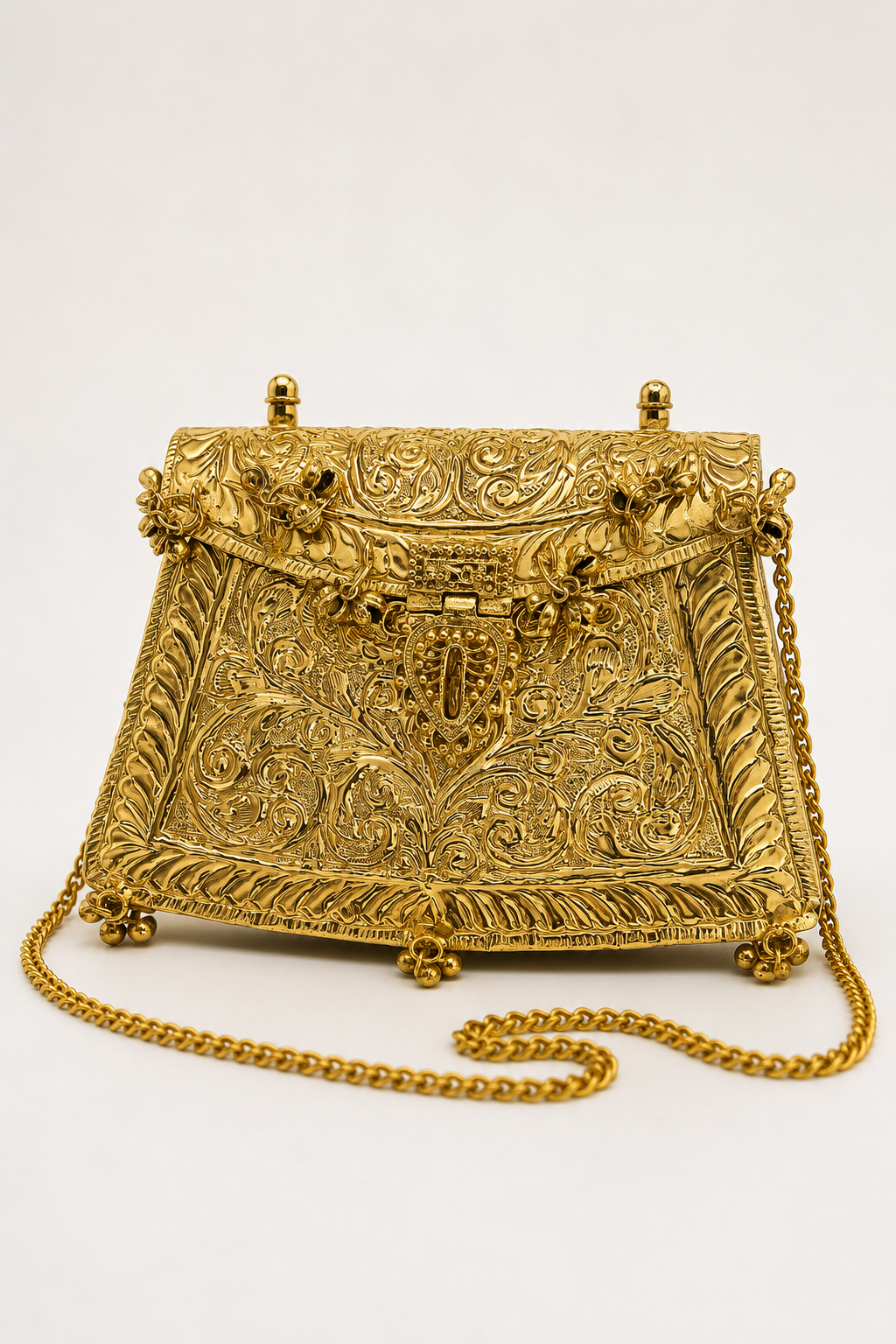 Gold Clutch with Antique Floral Engraved Design