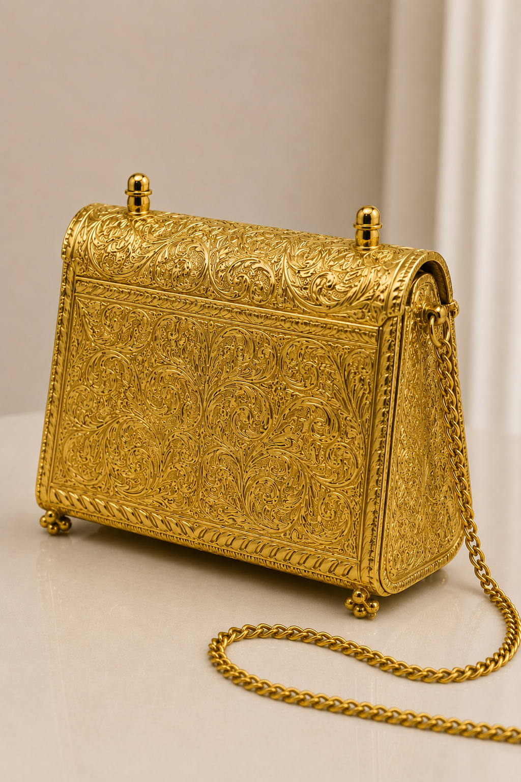 Gold Clutch with Antique Floral Engraved Design