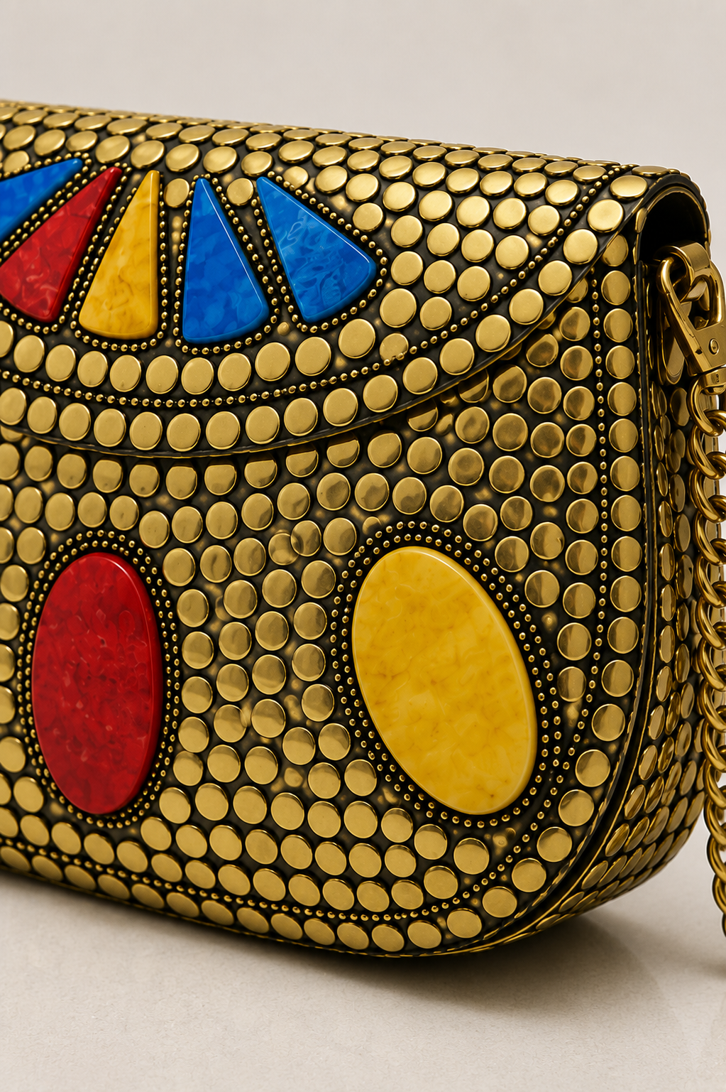 Golden Clutch with Multicolor Floral Kundan Stone Work