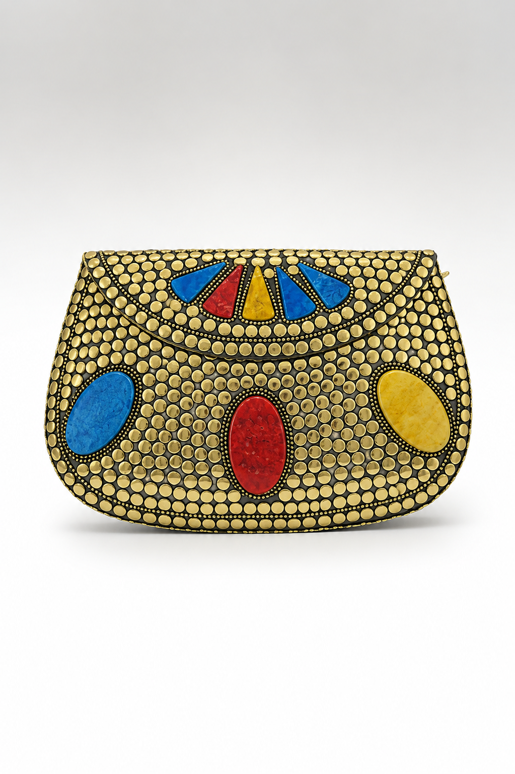 Golden Clutch with Multicolor Floral Kundan Stone Work