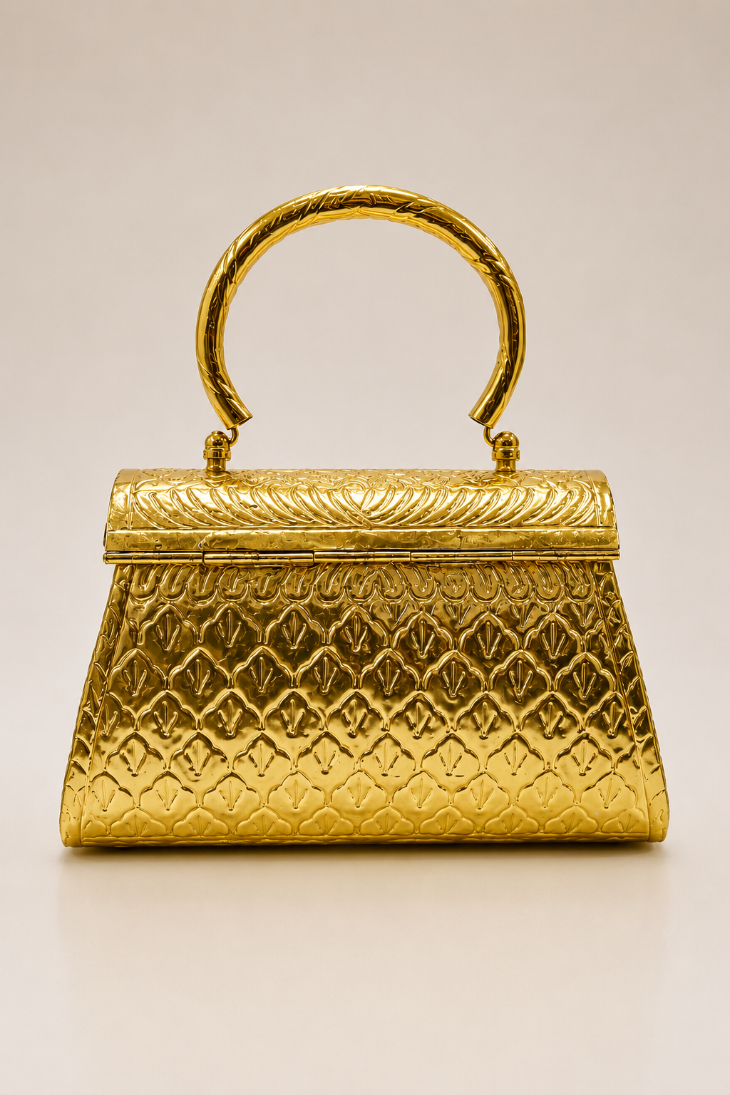 Gold Metal Clutch with Vintage Floral Design