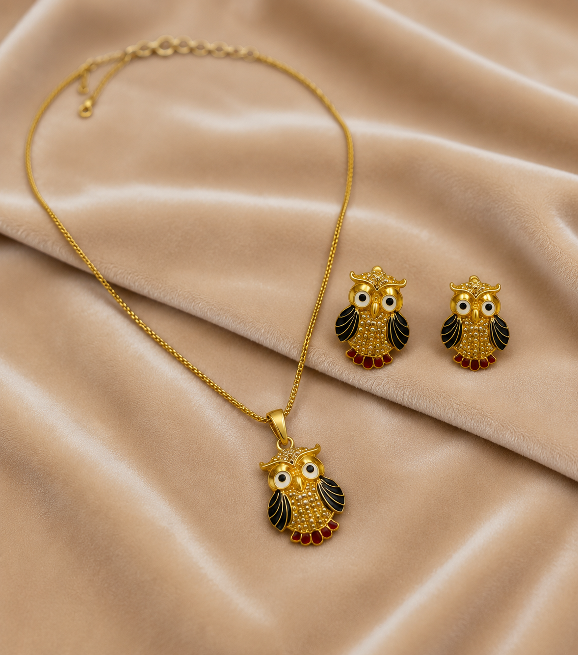 Gold-Tone Owl Pendant Necklace Set