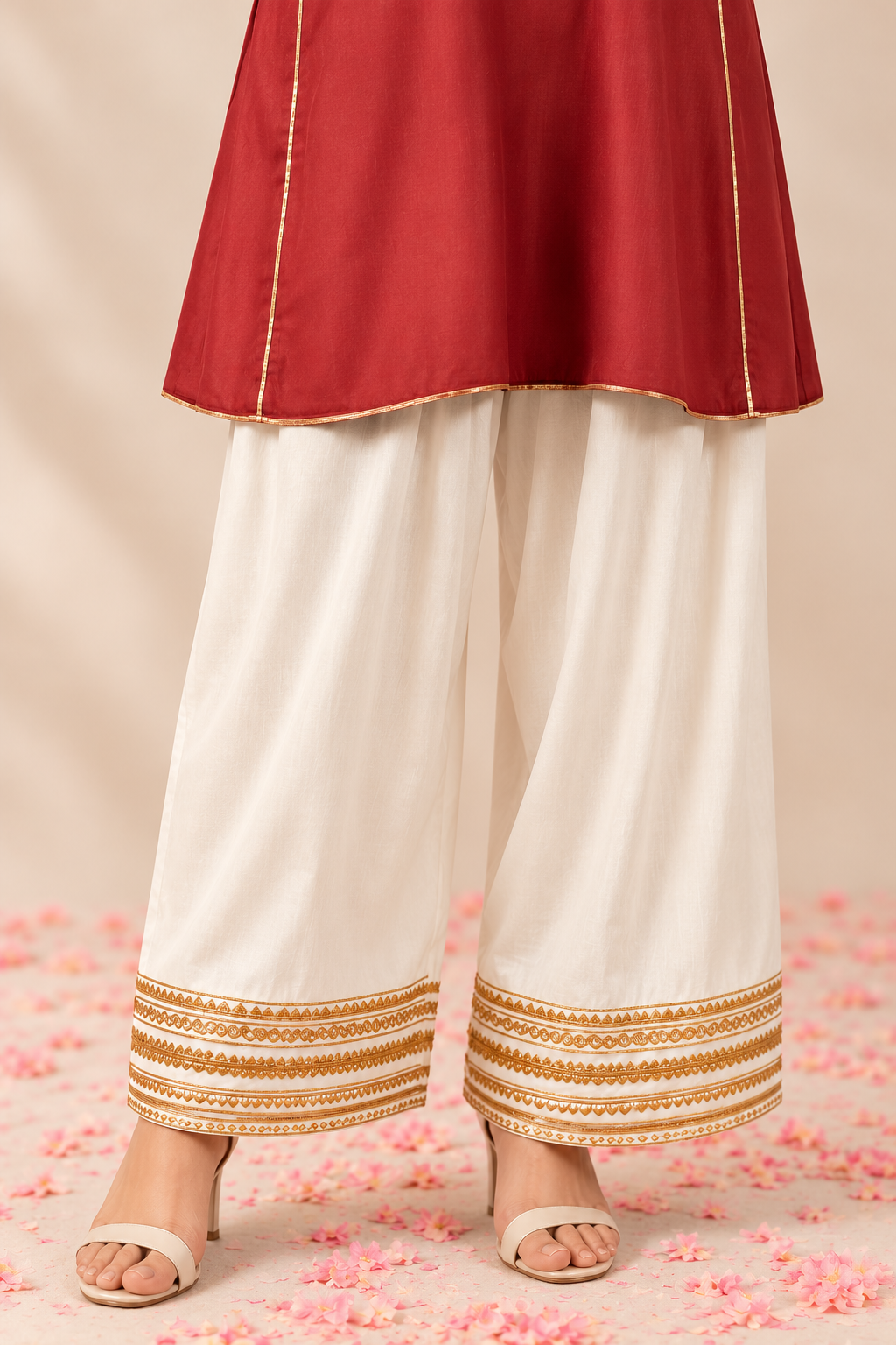 Maroon Cotton Farsi Kurta set with Gold Gotta Lace