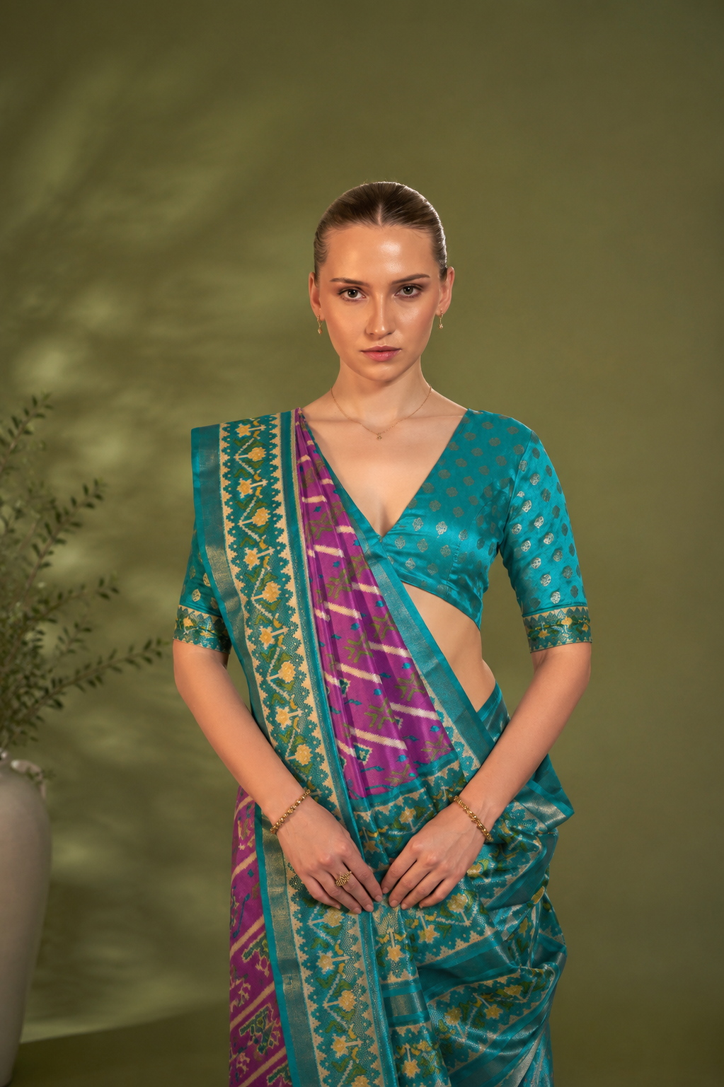 Mulberry-Pink Viscose Silk Saree with Printed Patola Design