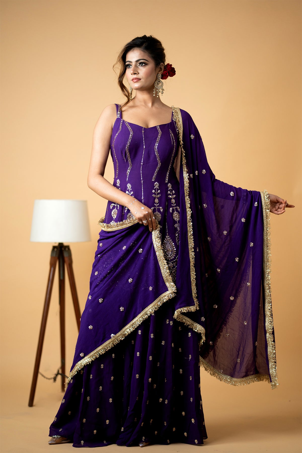 Royal Purple Sharara Set With Sequin Embroidery