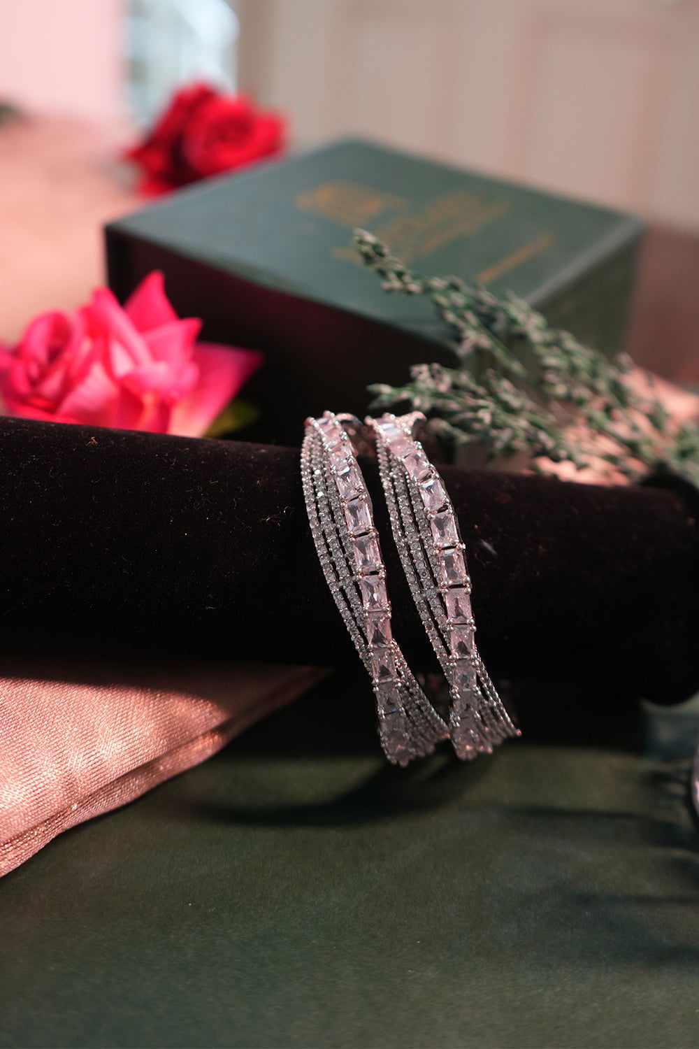 Sparkling Designer Antique-Shape American Diamond Bangles Jewellery Set - Mayrake.in