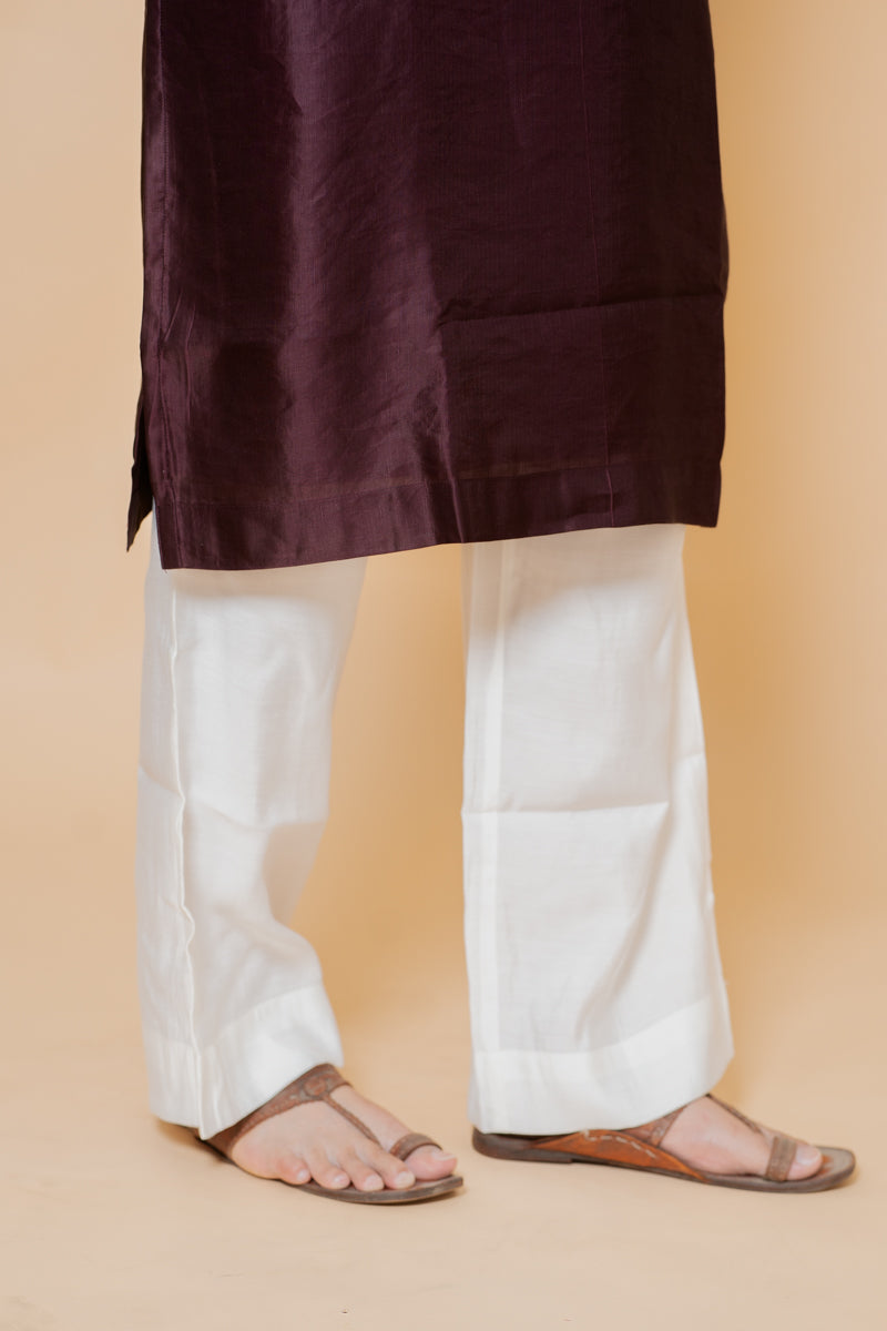 Maroon Japanese Silk Kurta Set with Hand Thread Embroidery