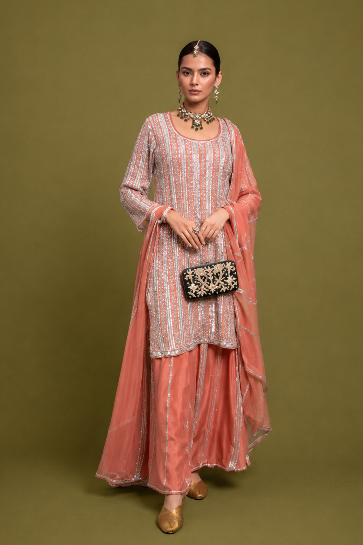 Rust Brown Georgette Handwork Zardozi Embroidered Sharara Suit