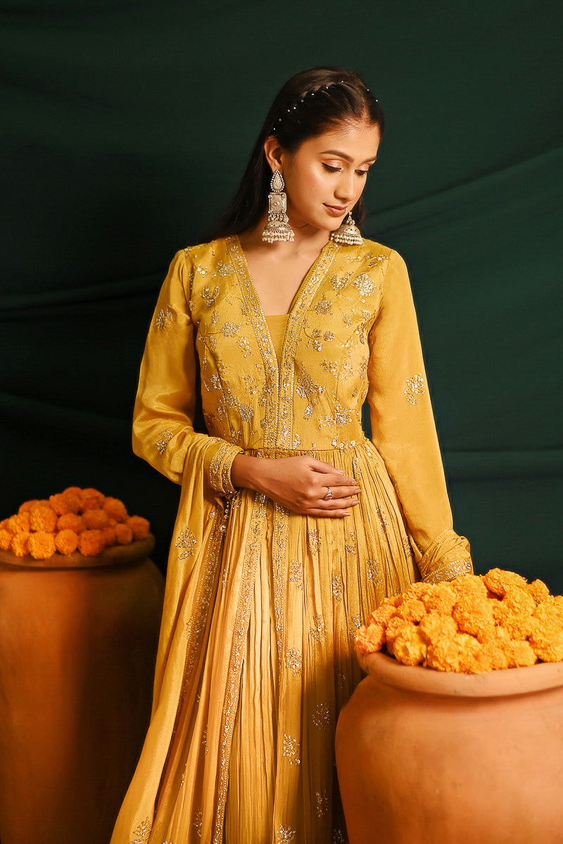 Yellow Long Floor-Length Designer Lehenga