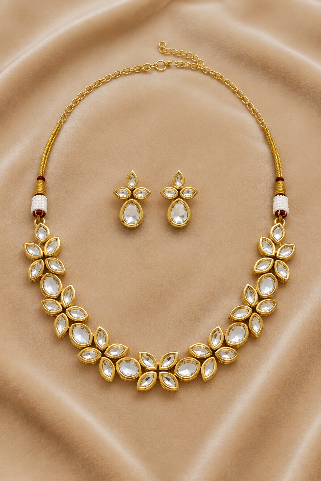 Gold Finish Kundan Flower Pattern Choker Jewellery