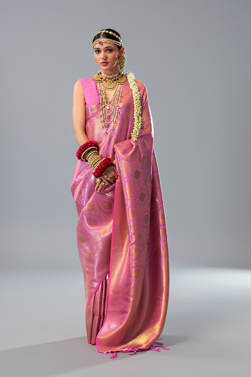 Baby Pink Silk Saree with Contrast Border