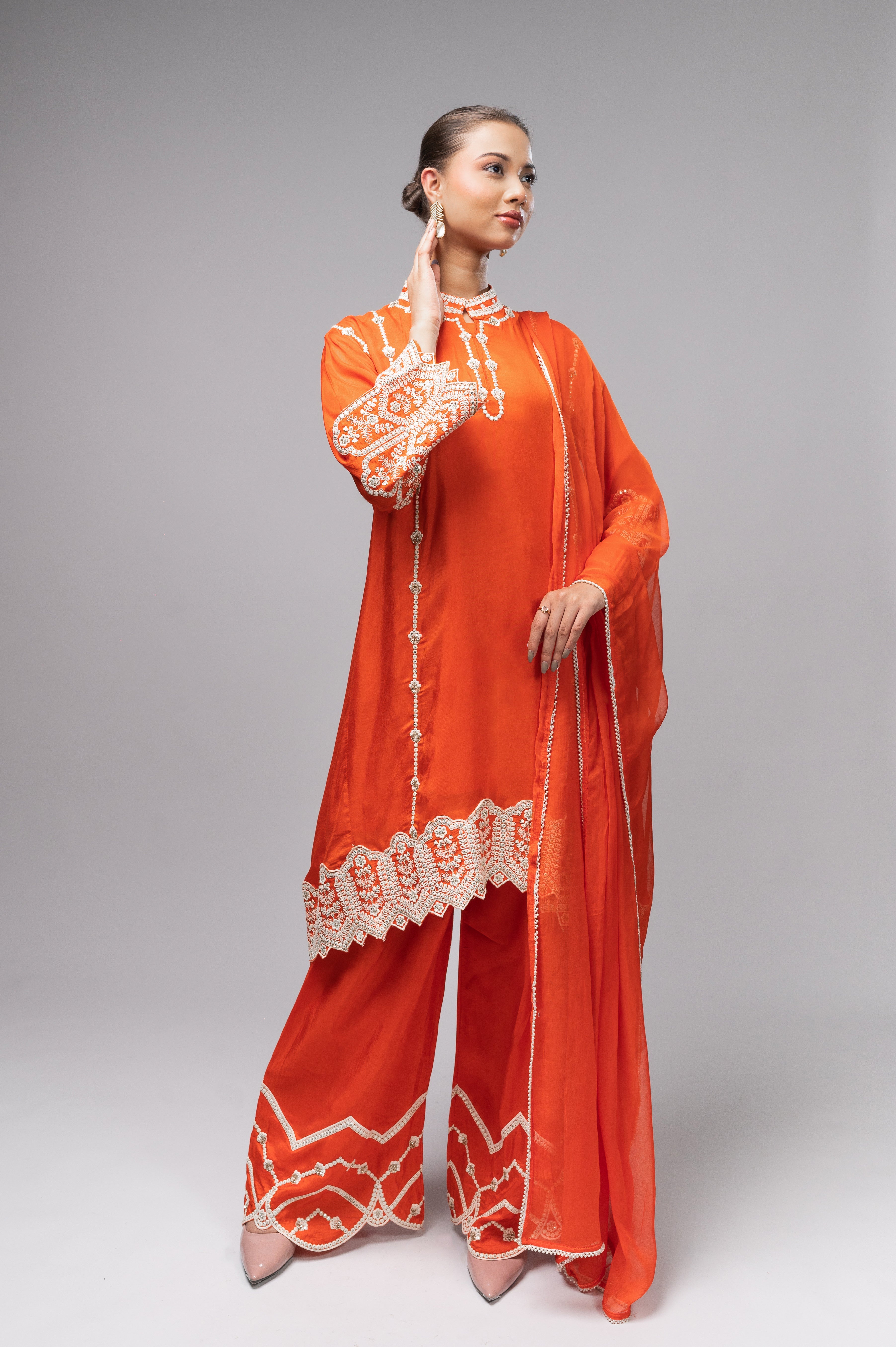 Purple Palazzo Crepe Kurta Set with Silver Embroidery