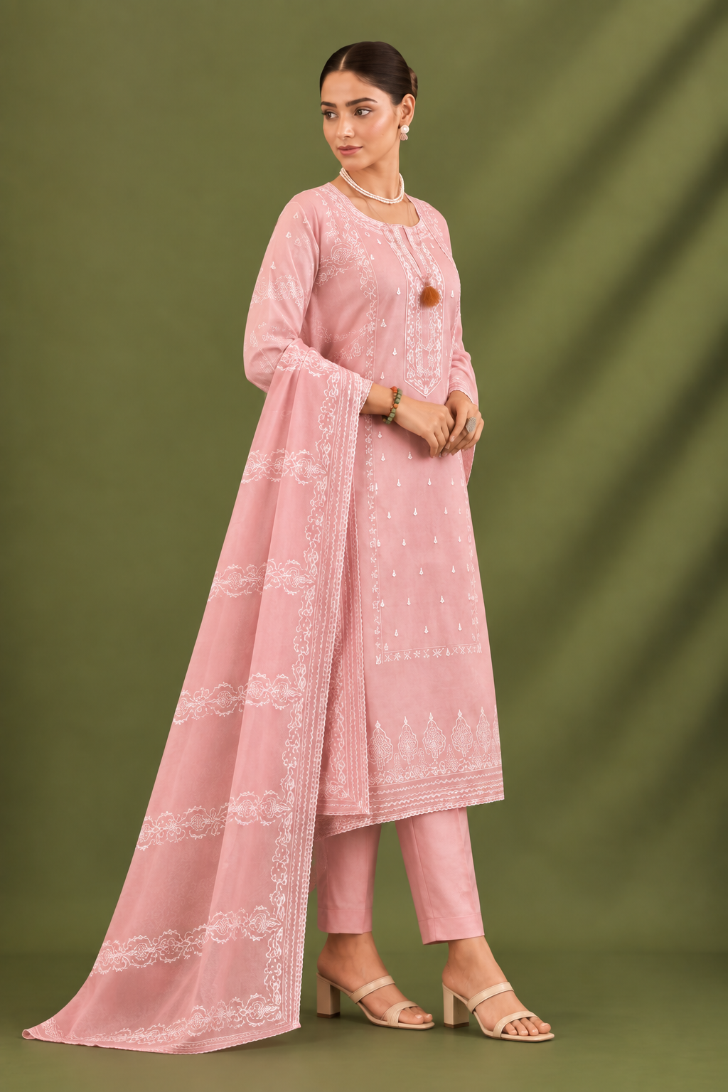 Blush Pink Mal Cotton Suit Set With Laser Cut Work