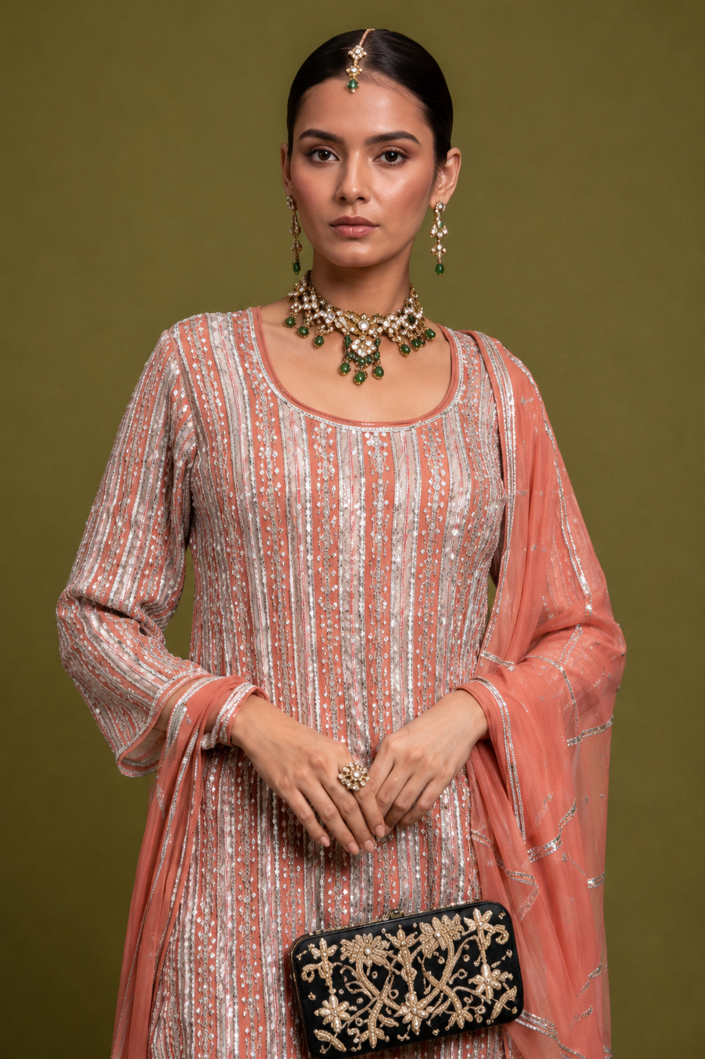 Rust Brown Georgette Handwork Zardozi Embroidered Sharara Suit