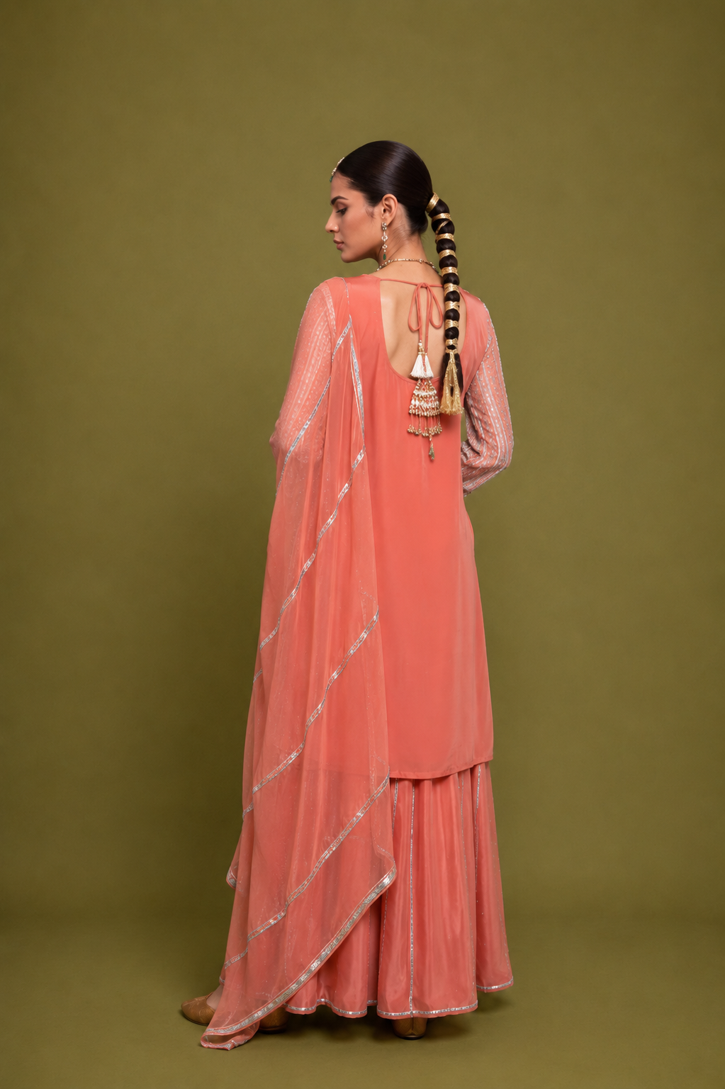 Rust Brown Georgette Handwork Zardozi Embroidered Sharara Suit