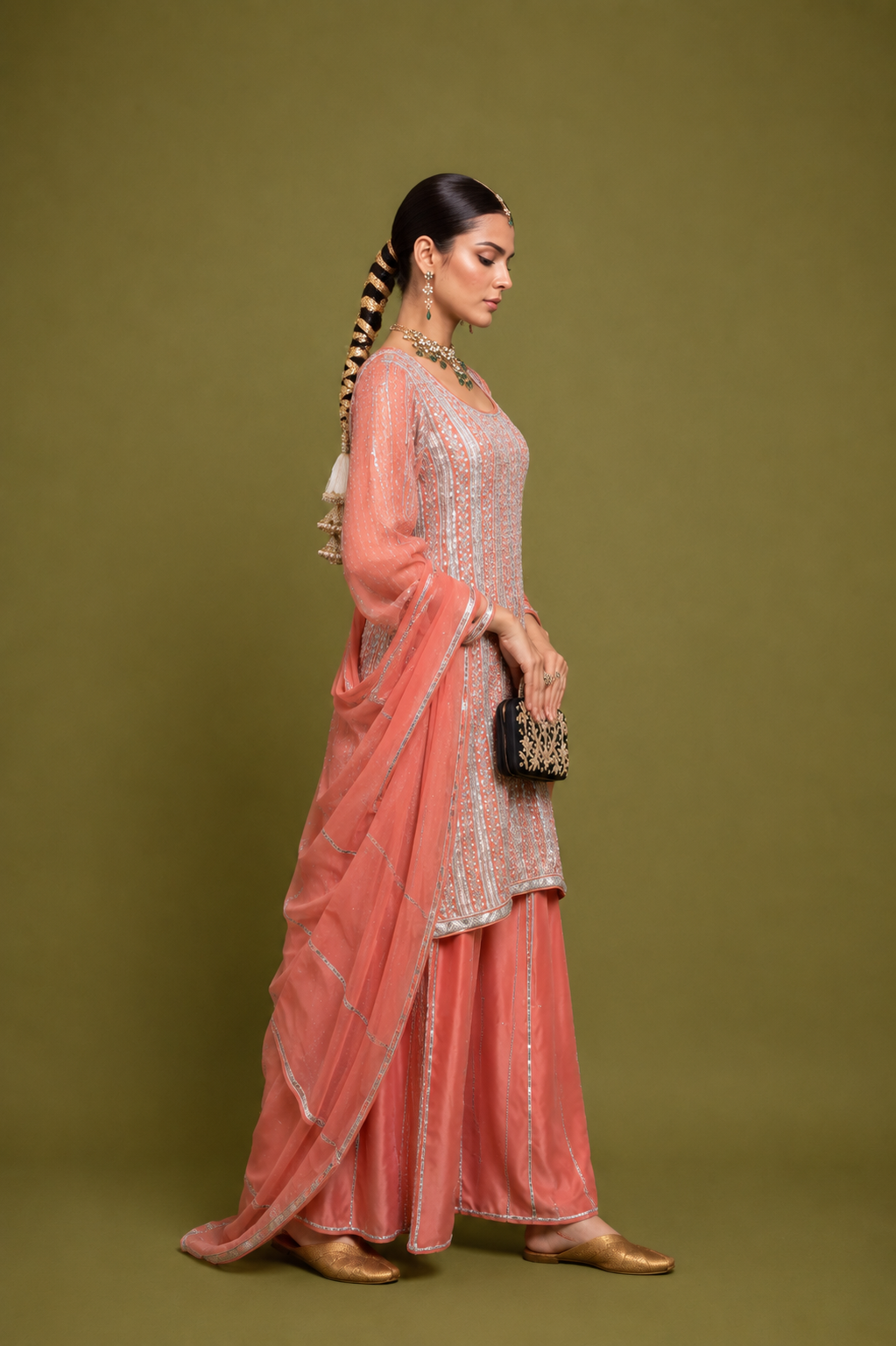 Rust Brown Georgette Handwork Zardozi Embroidered Sharara Suit