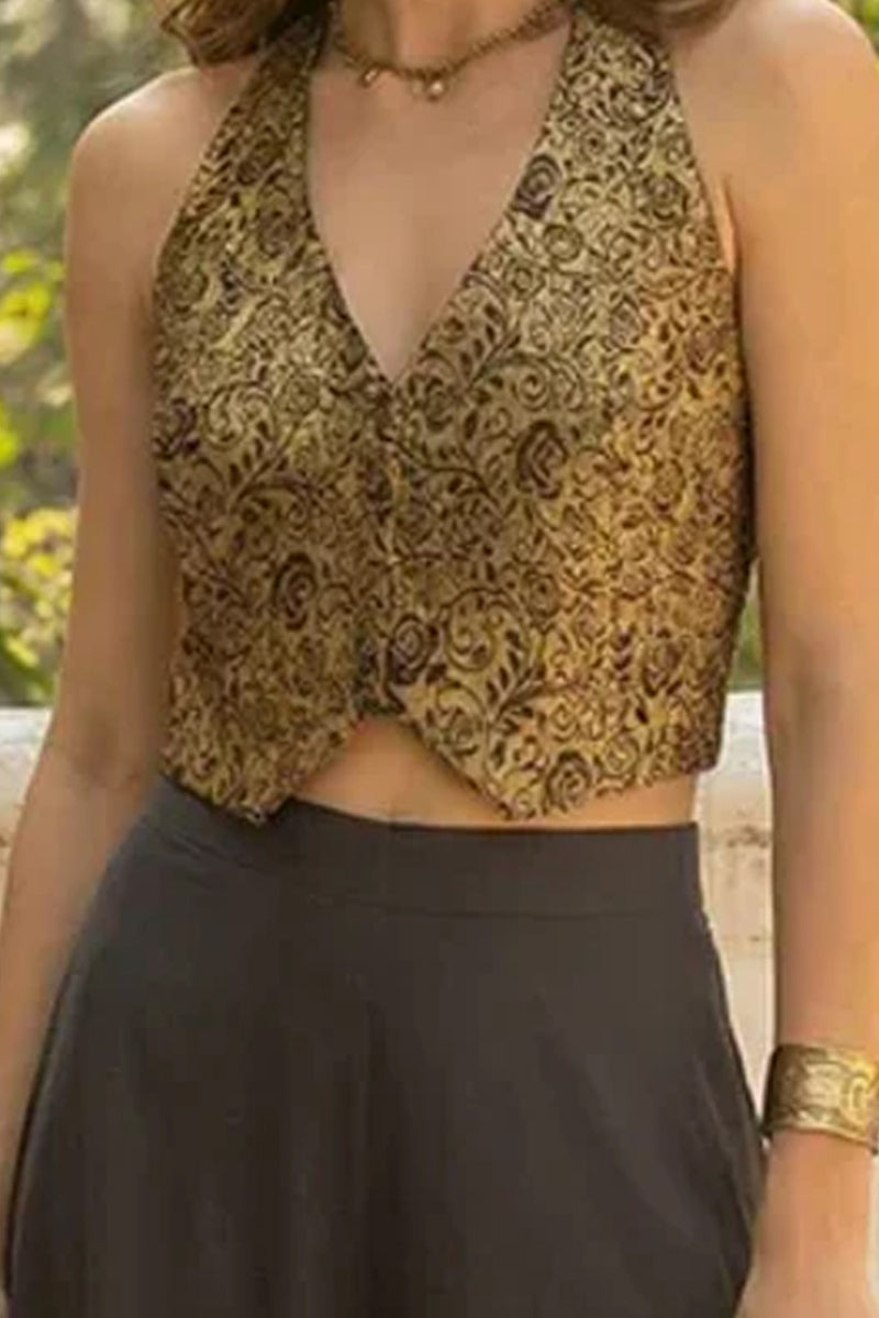 Black Jacquard Waistcost with Flared Crepe Palazzo Set