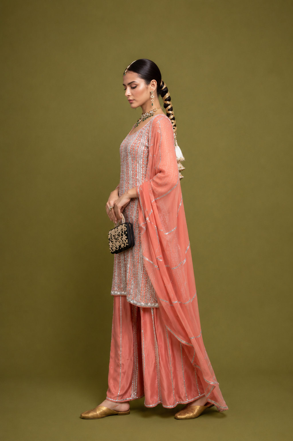 Rust Brown Georgette Handwork Zardozi Embroidered Sharara Suit