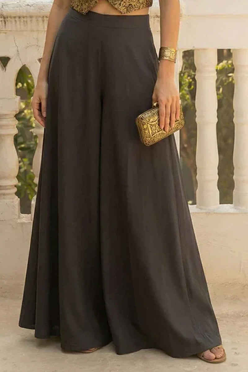 Black Jacquard Waistcost with Flared Crepe Palazzo Set