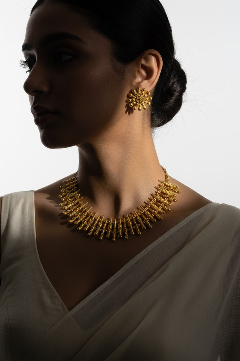 Traditional South Indian Style Gold-Plated Temple Necklace Set
