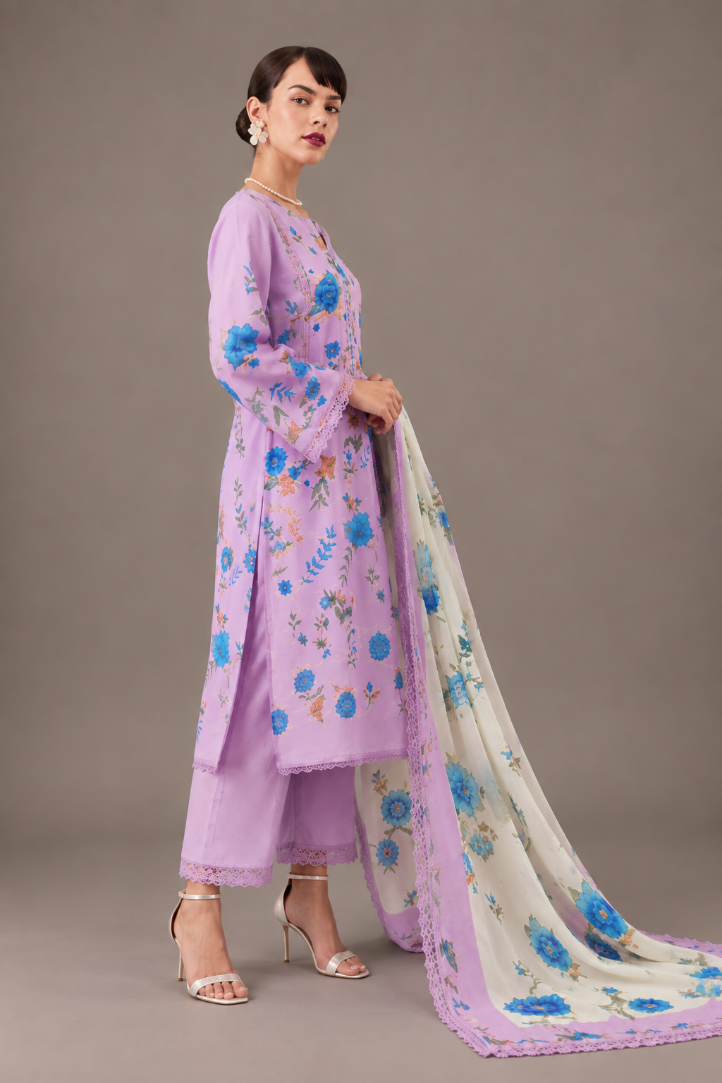 Baby Pink Cotton Lawn Suit Set Digital Print With Resham Embroidery