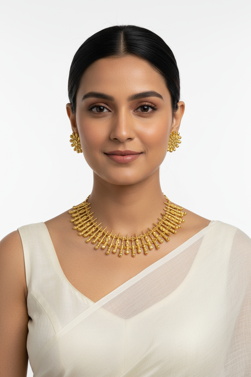 Traditional South Indian Style Gold-Plated Temple Necklace Set