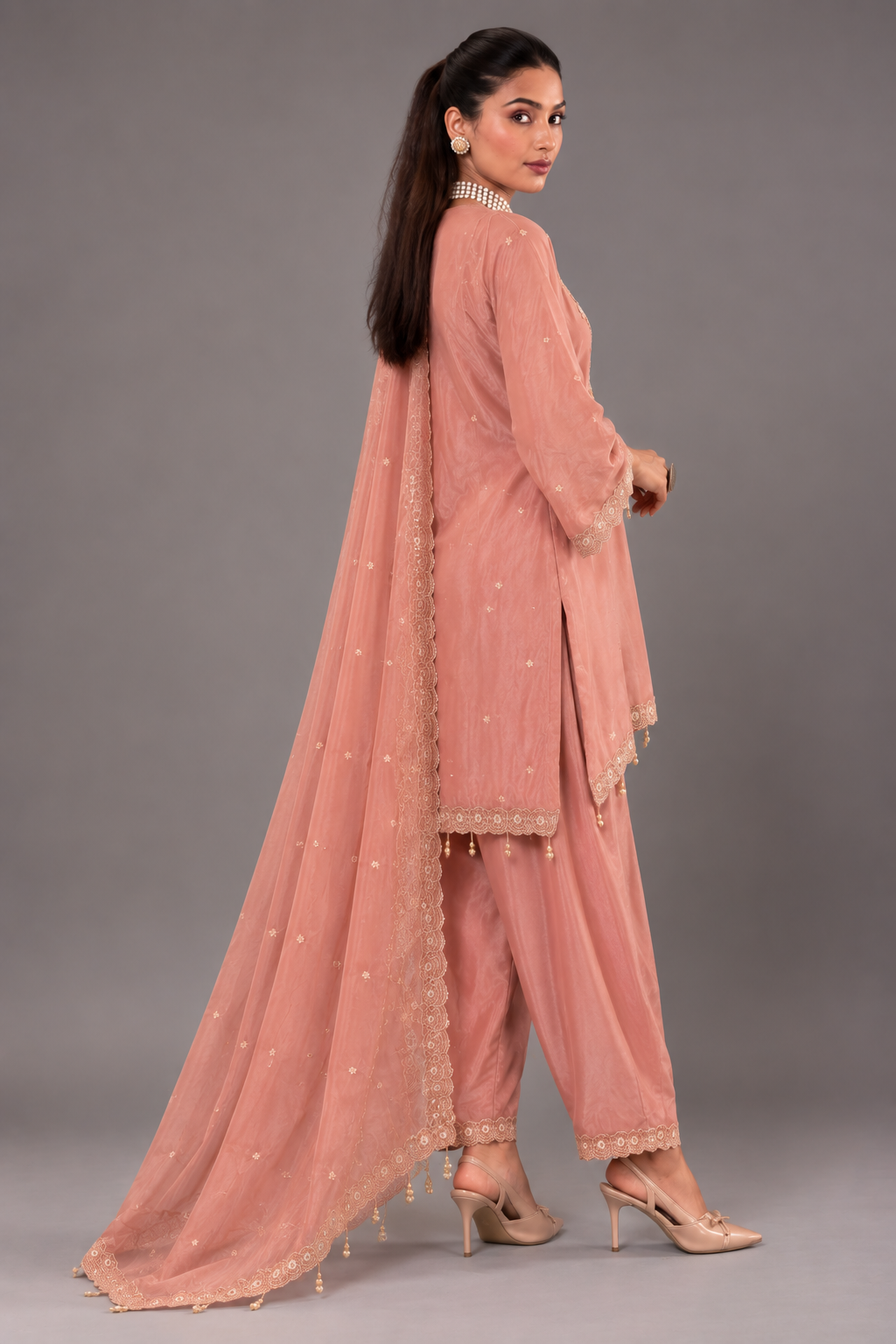 Blush Pink Shimmer Silk Kurta Set With Zardozi Embroidery