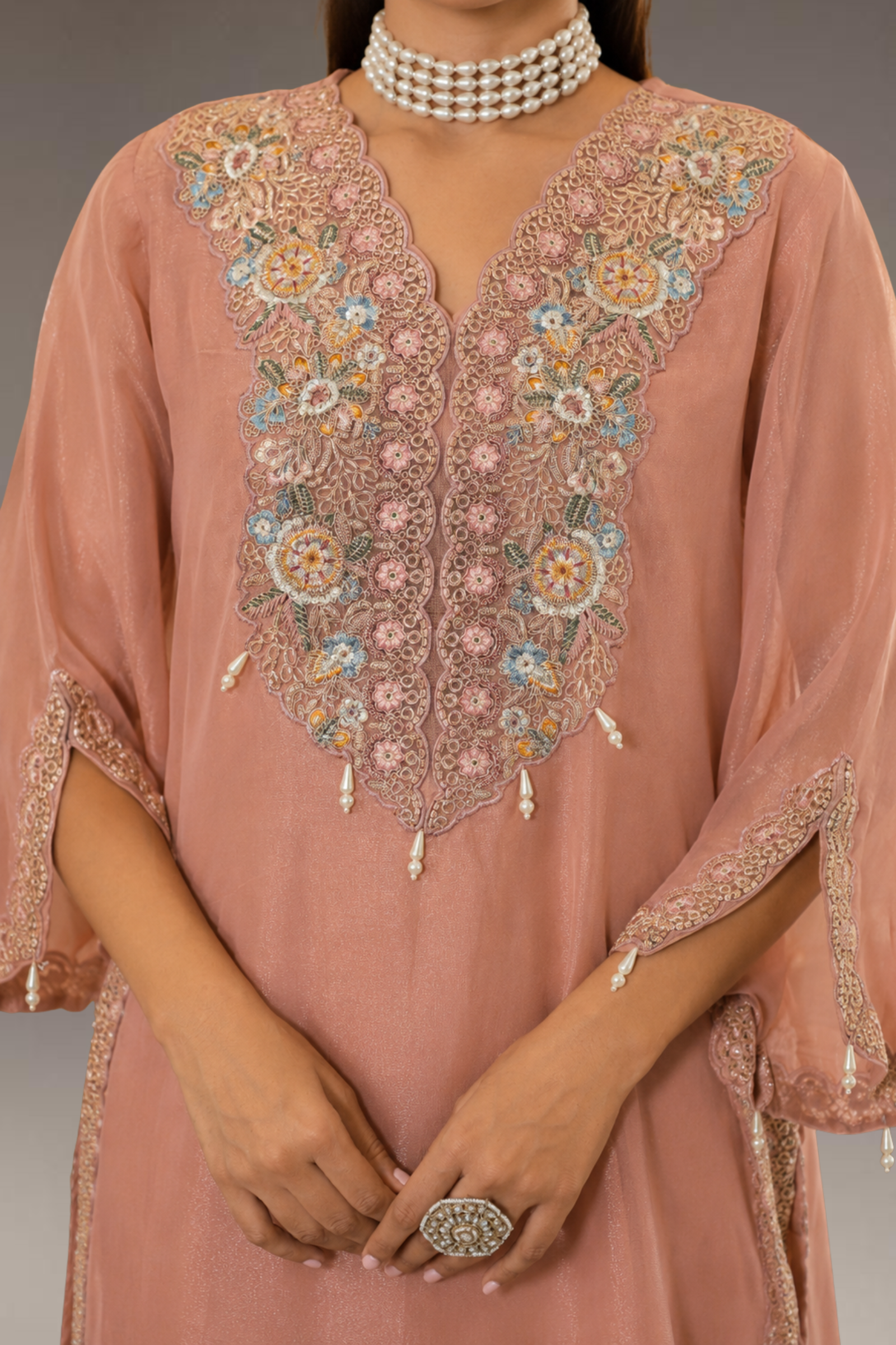 Blush Pink Shimmer Silk Kurta Set with Embroidered Designer Work