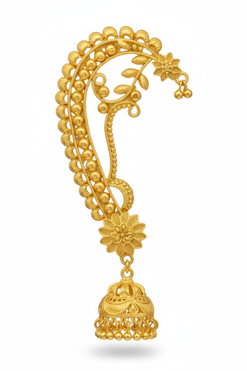Gold Plated Jhumka Ear Cuffs with Floral Design