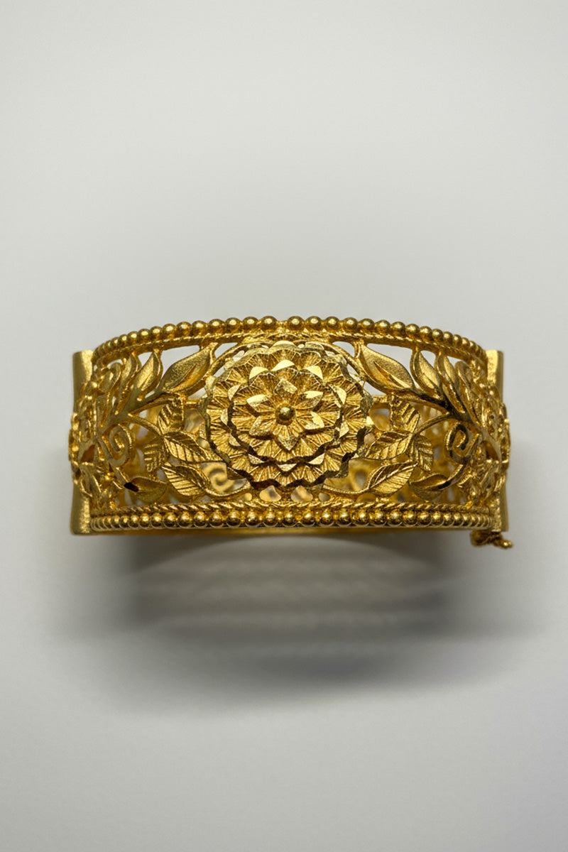Gold Plated Heavyweight Bangles Set with Floral Motif