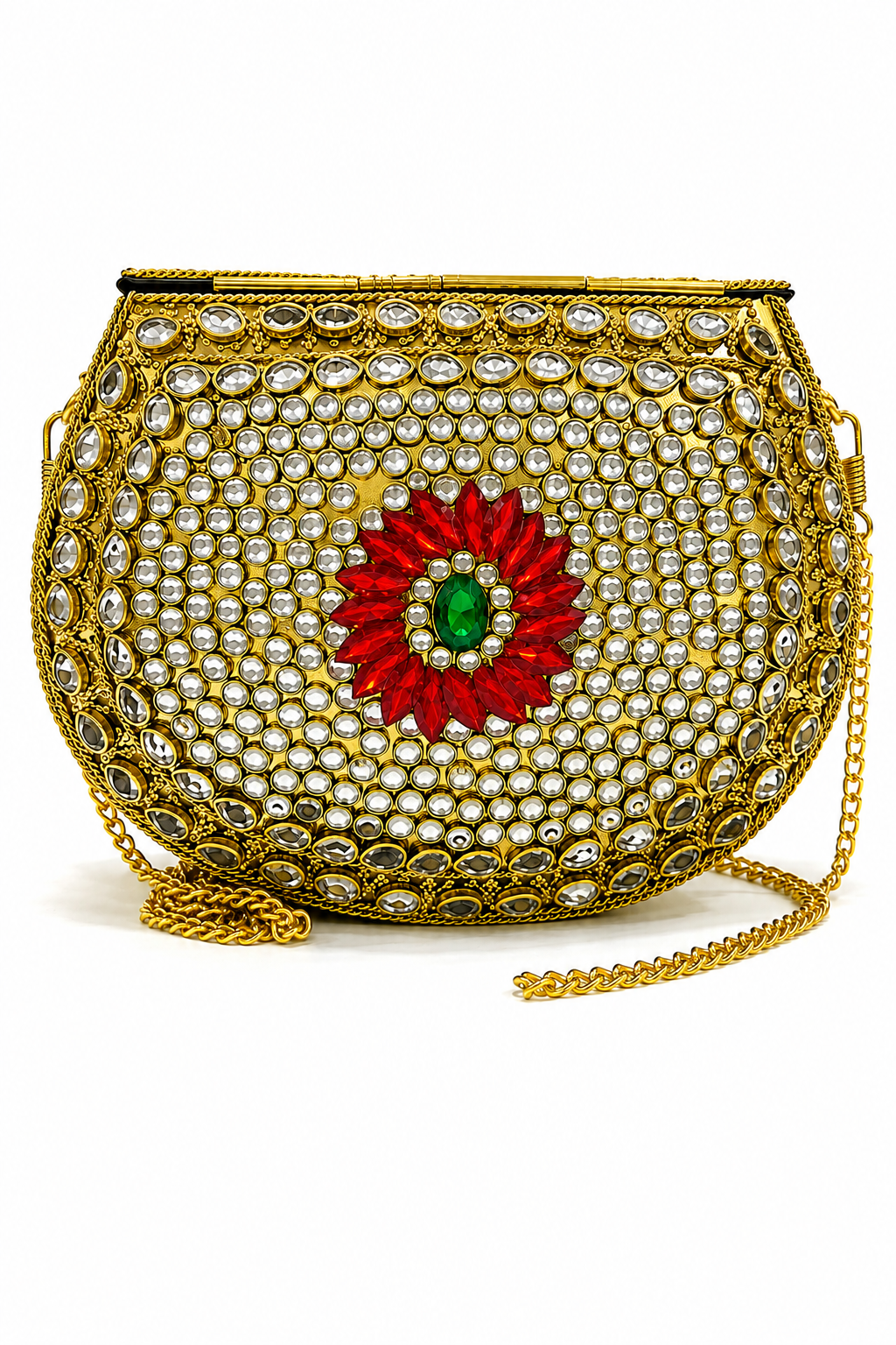 Golden Clutch with Multicolor Kundan Stone Work