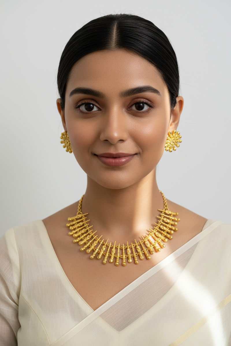 Traditional South Indian Style Gold-Plated Temple Necklace Set