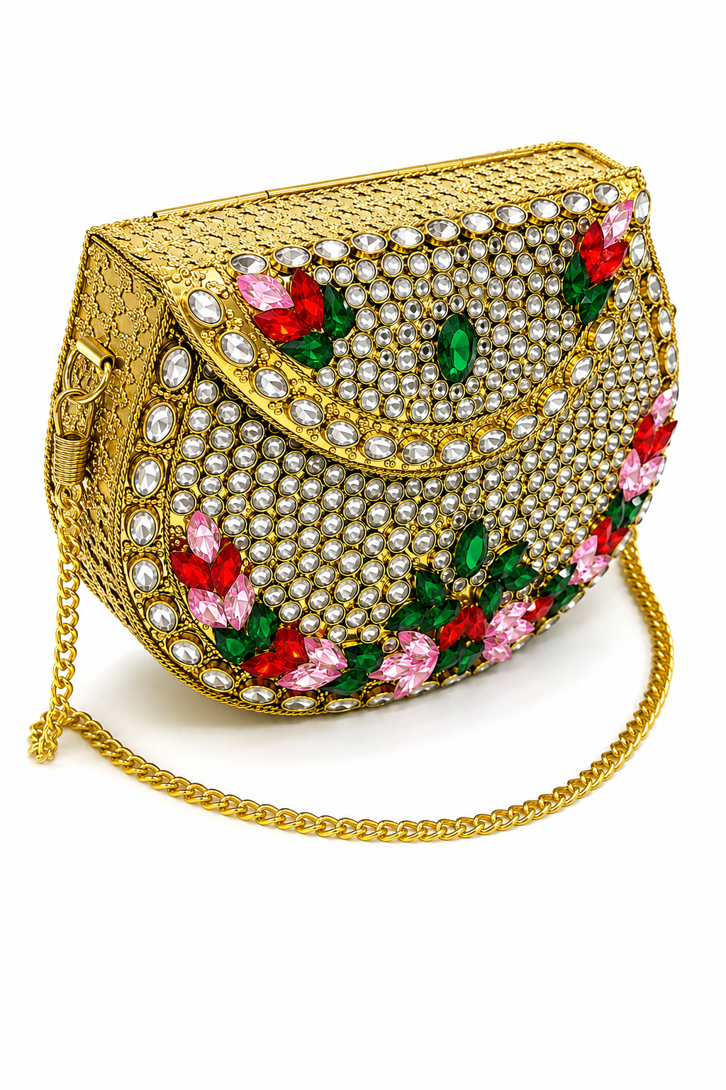 Golden Clutch with Multicolor Kundan Stone Work