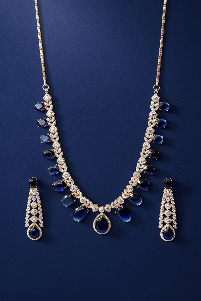 Emerald Teardrop Stone Necklace Set with American Diamond Detailing