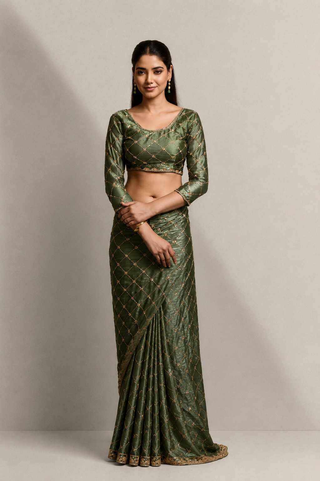 Mint Green Organza Silk Saree with Hand Embroidery with Stitched Blouse