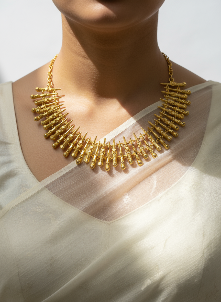 Traditional South Indian Style Gold-Plated Temple Necklace Set