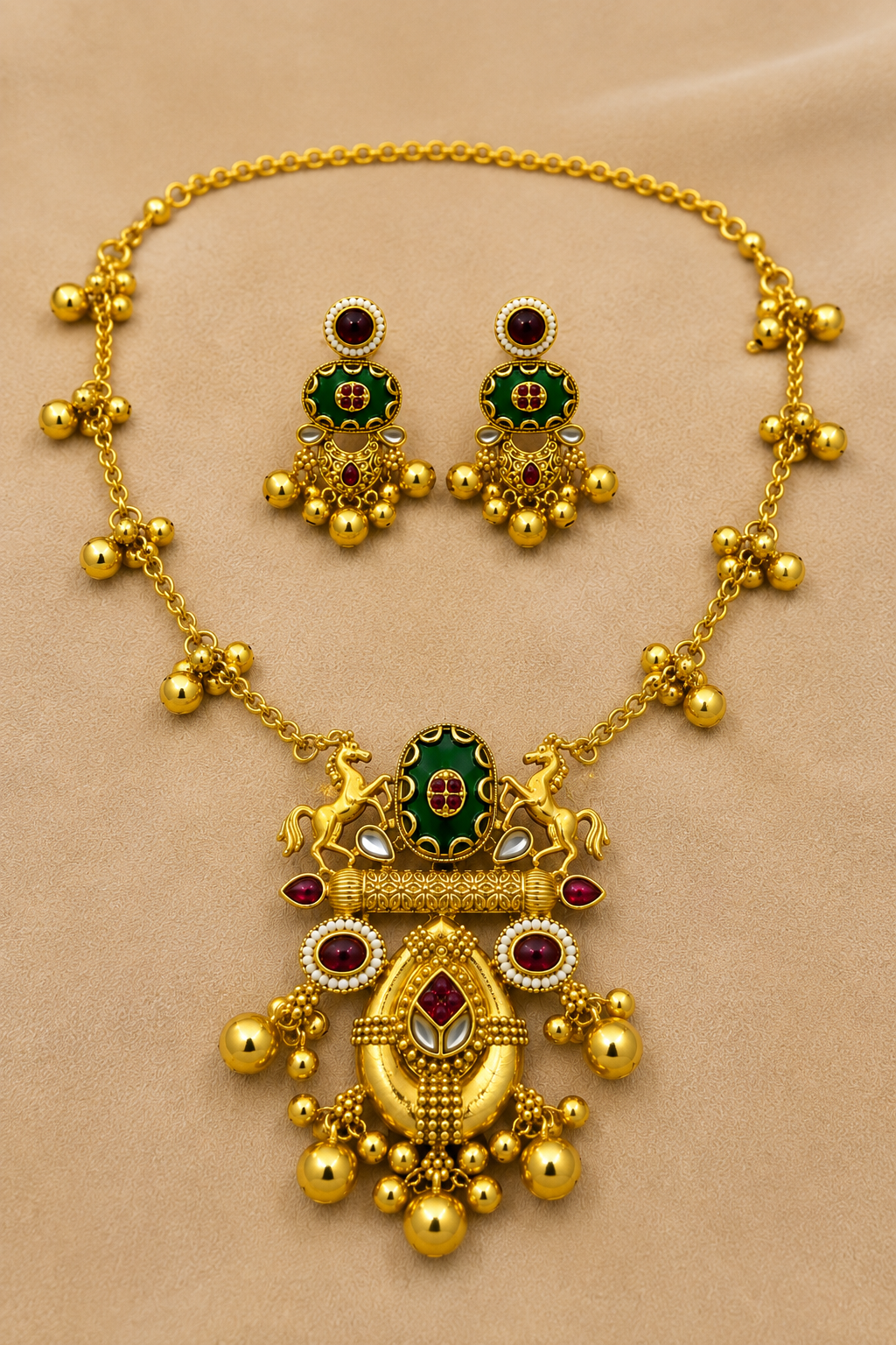 Gold-Tone Temple Necklace Set with Traditional Craftsmanship