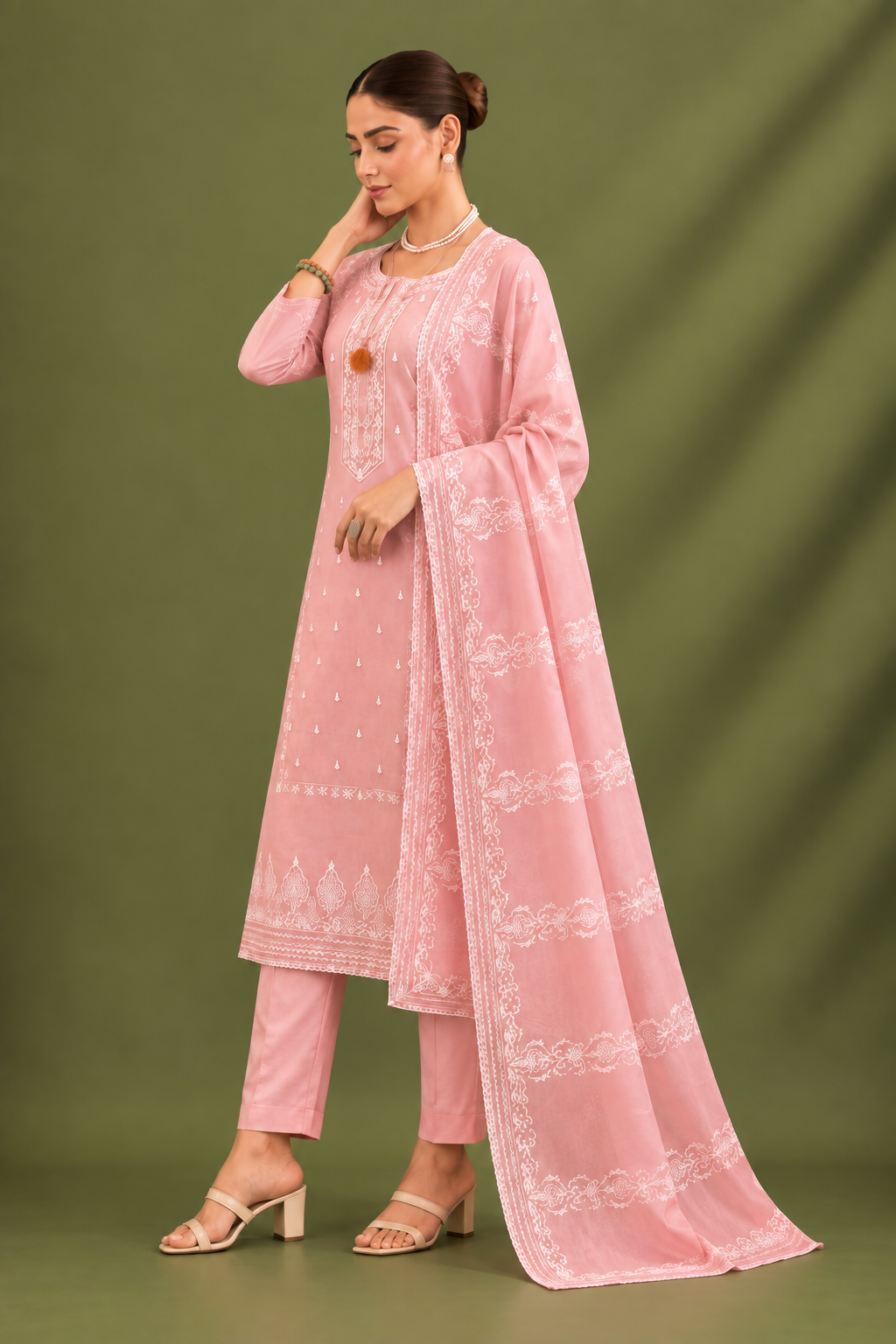 Blush Pink Mal Cotton Suit Set With Laser Cut Work