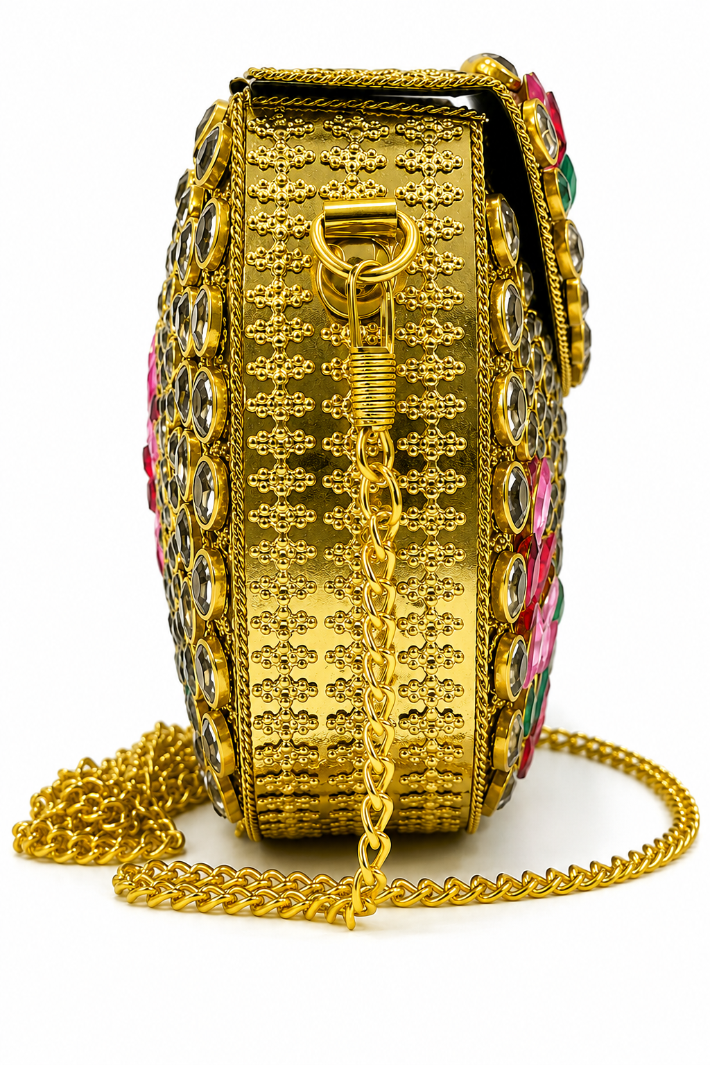 Golden Clutch with Multicolor Kundan Stone Work