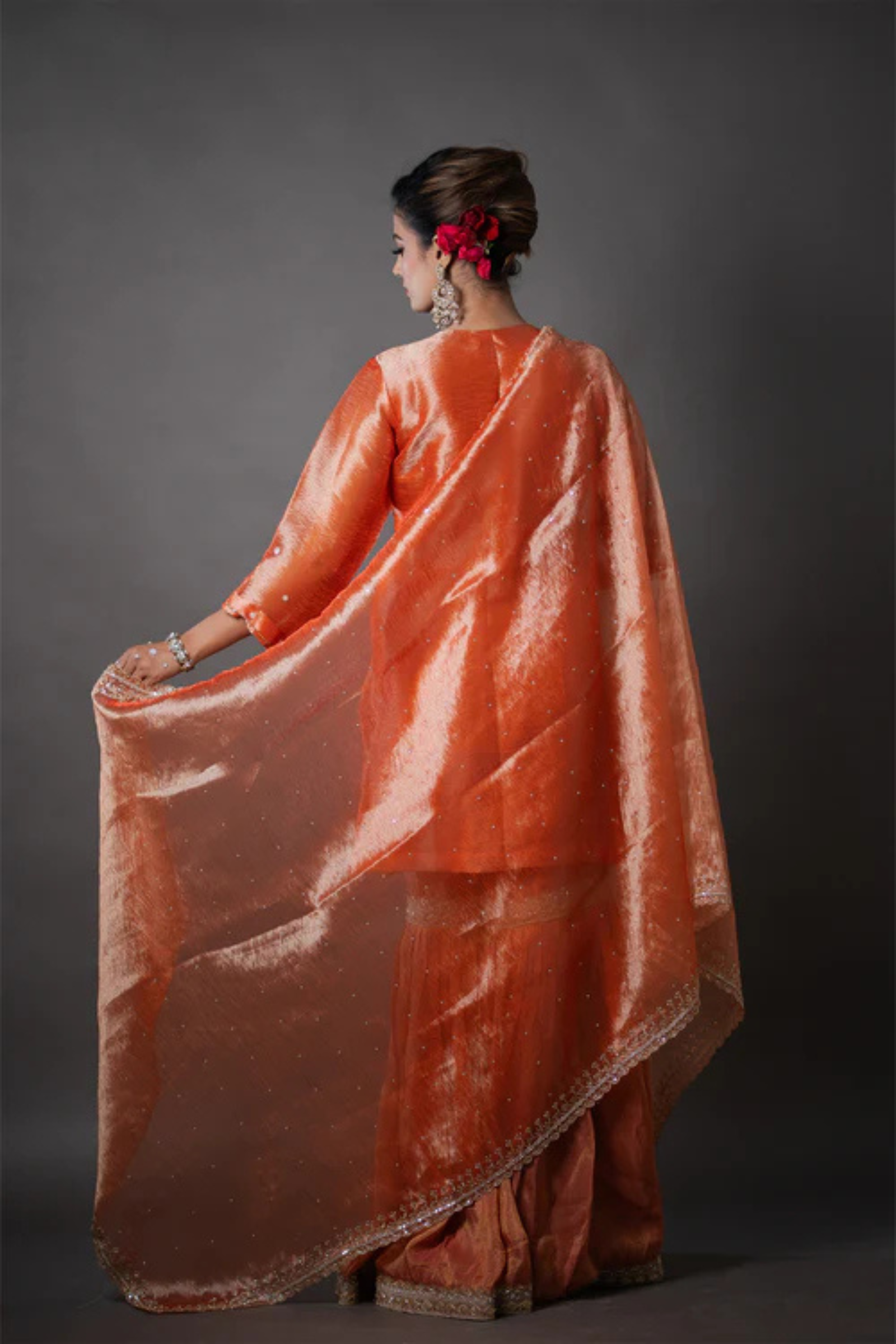 Orange Organza Kurta Gharara Set with Zari, Sequin & Pearl Hand Embroidery Work